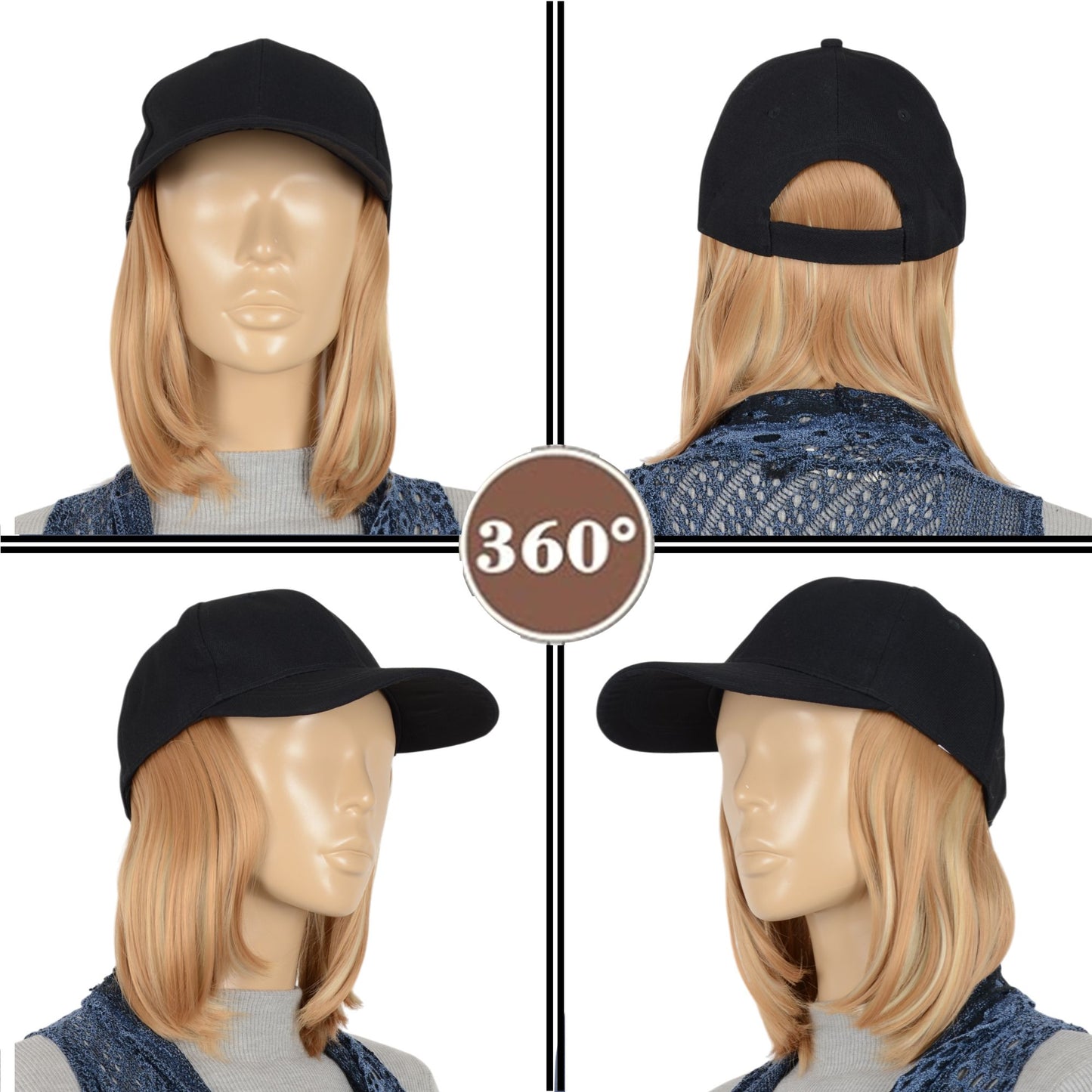 Alilang Adjustable Short Hair Wig Baseball Cap for Women with Natural Looking 10 Inch Bob Hairpiece for Outdoor and Daily Wear