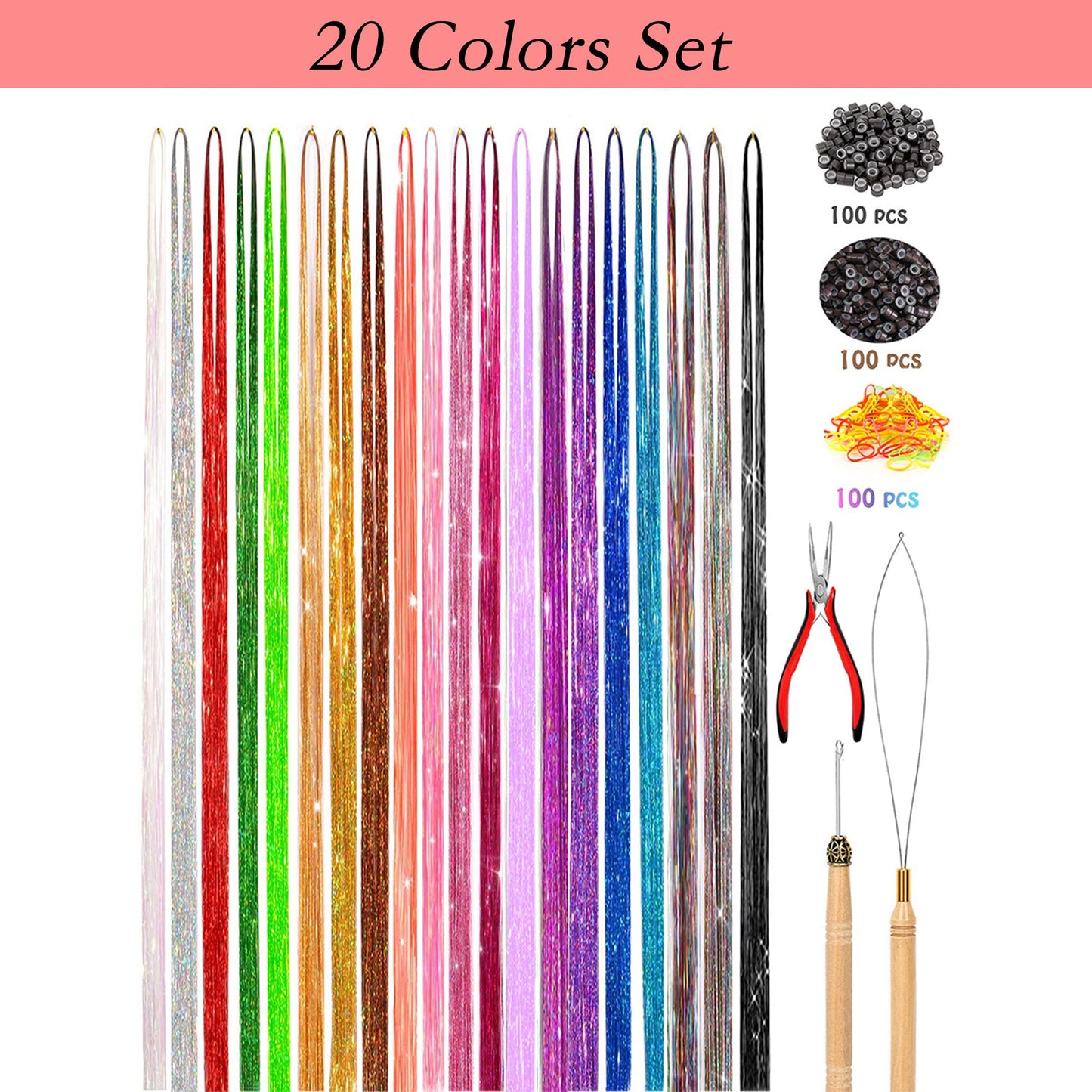 Alilang Sparkly Hair Tinsel Kit with 14/16/20 Colors and Installation Tools for Stylish Hair Extensions