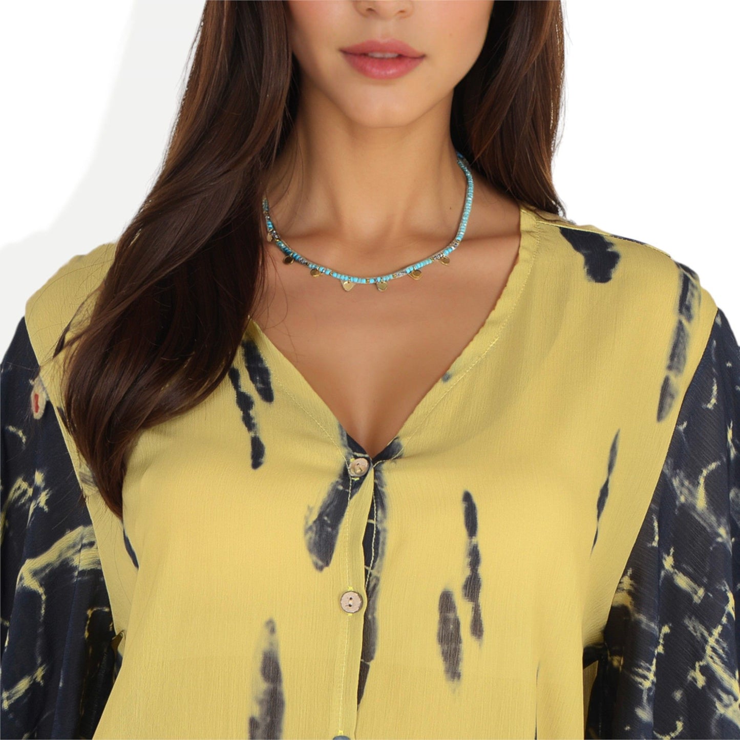 Women's Stainless Steel Beaded Necklace with 18K Gold Plated Discs, Adjustable Length, Colorful and Boho Chic Design