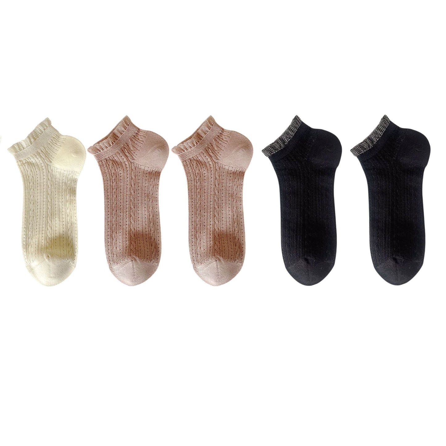 Anna-Kaci 5 Pairs Women's Ruffle Cuff Lace Knit Ankle Socks Breathable Soft Stretch Fabric with Multiple Color Options