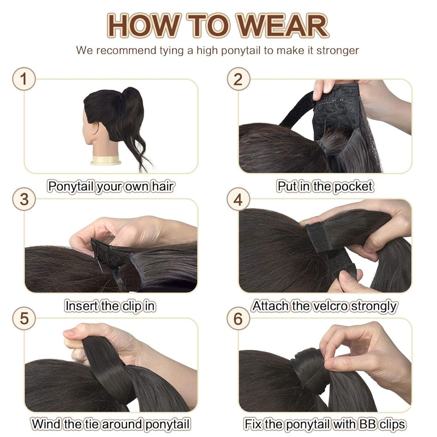 Alilang 22 Inch Long Curly Wrap Around Ponytail for Women Clip in Ponytail Hair Extensions Synthetic Brown Hair Pony Tails Hairpieces