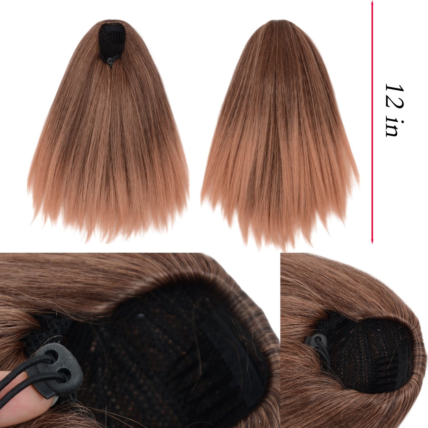 Alilang 12-Inch Yaki Straight Ponytail Extension Fluffy Thick Drawstring Synthetic Hairpiece with Adjustable Clips