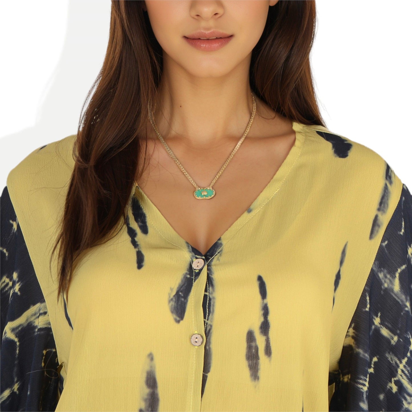 Women's Stainless Steel Necklace with 18K Gold Plated Pendant, Green Natural Stone Inlay, Adjustable Chain, Unique Design