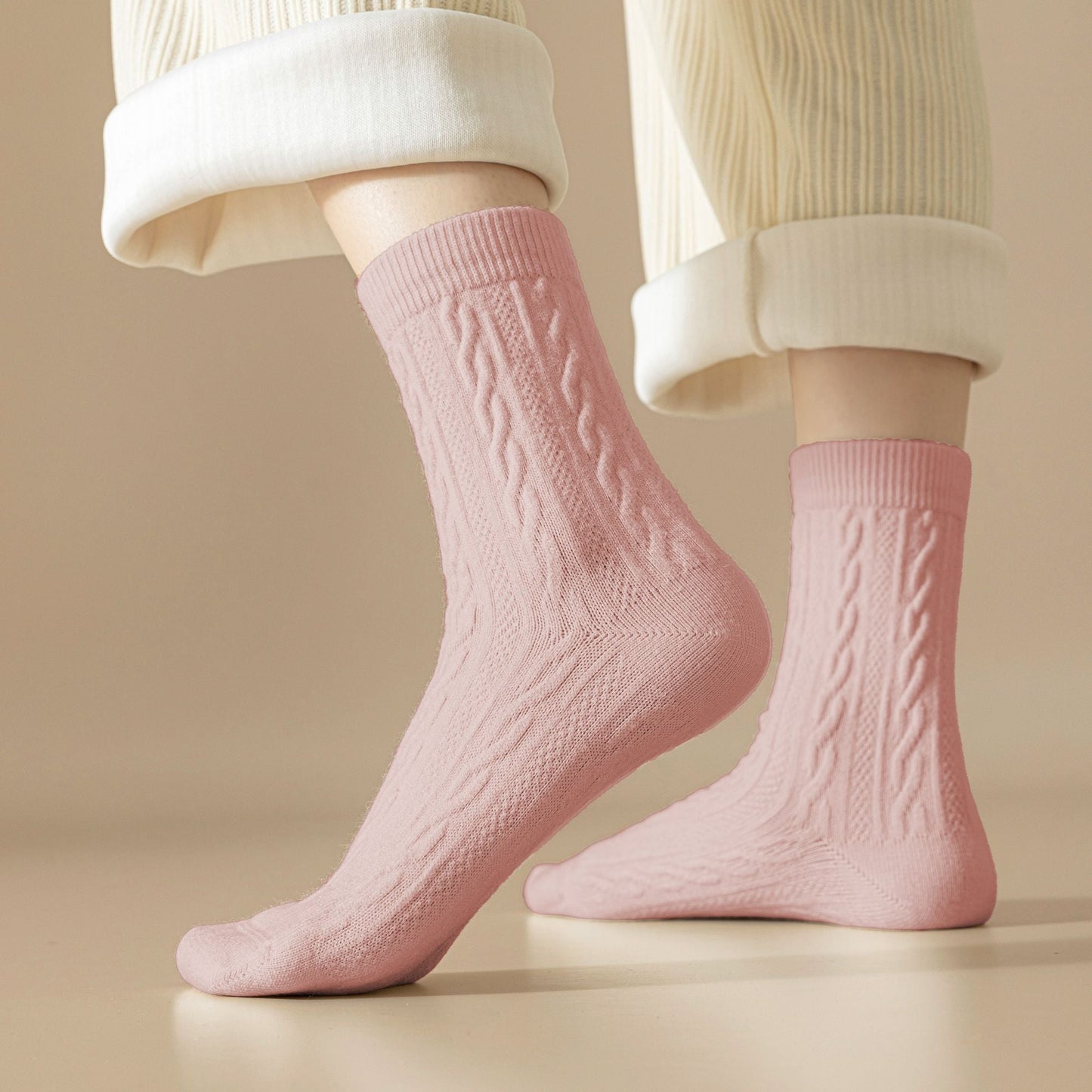 Anna-Kaci Women's Classic Crew Socks Cable-Knit Cotton for Casual Stability and Comfort 2 Pairs