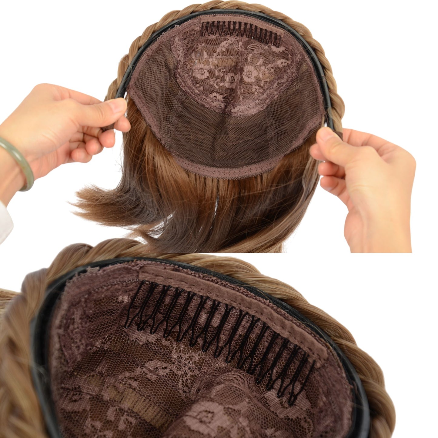 Alilang Braided Hairband Wig with Straight Shoulder Hair Extensions Casual Hairpiece for Holiday
