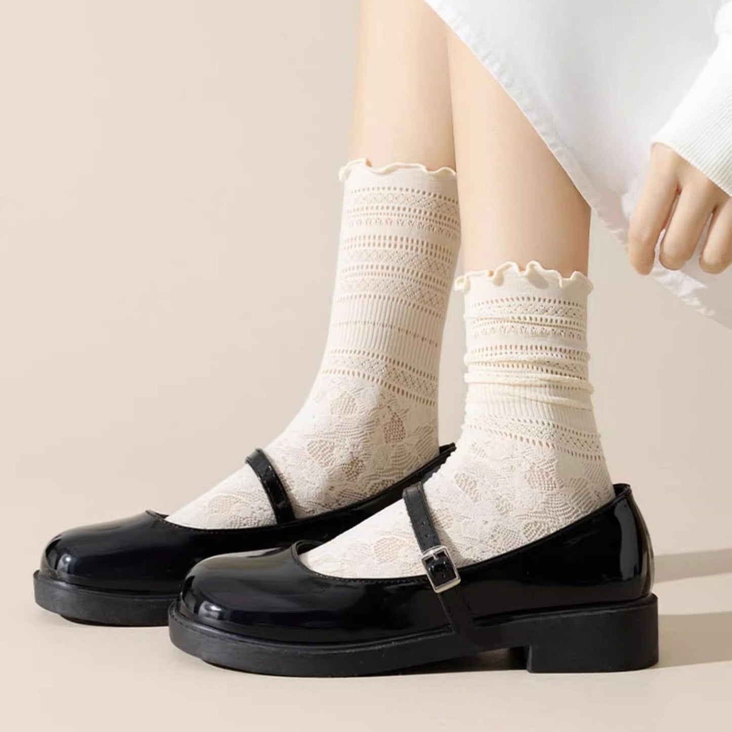 Anna-Kaci Women's Lace Liner Socks with Elastic Cuff and Floral Mesh Detail Soft Stretch 2-Pack