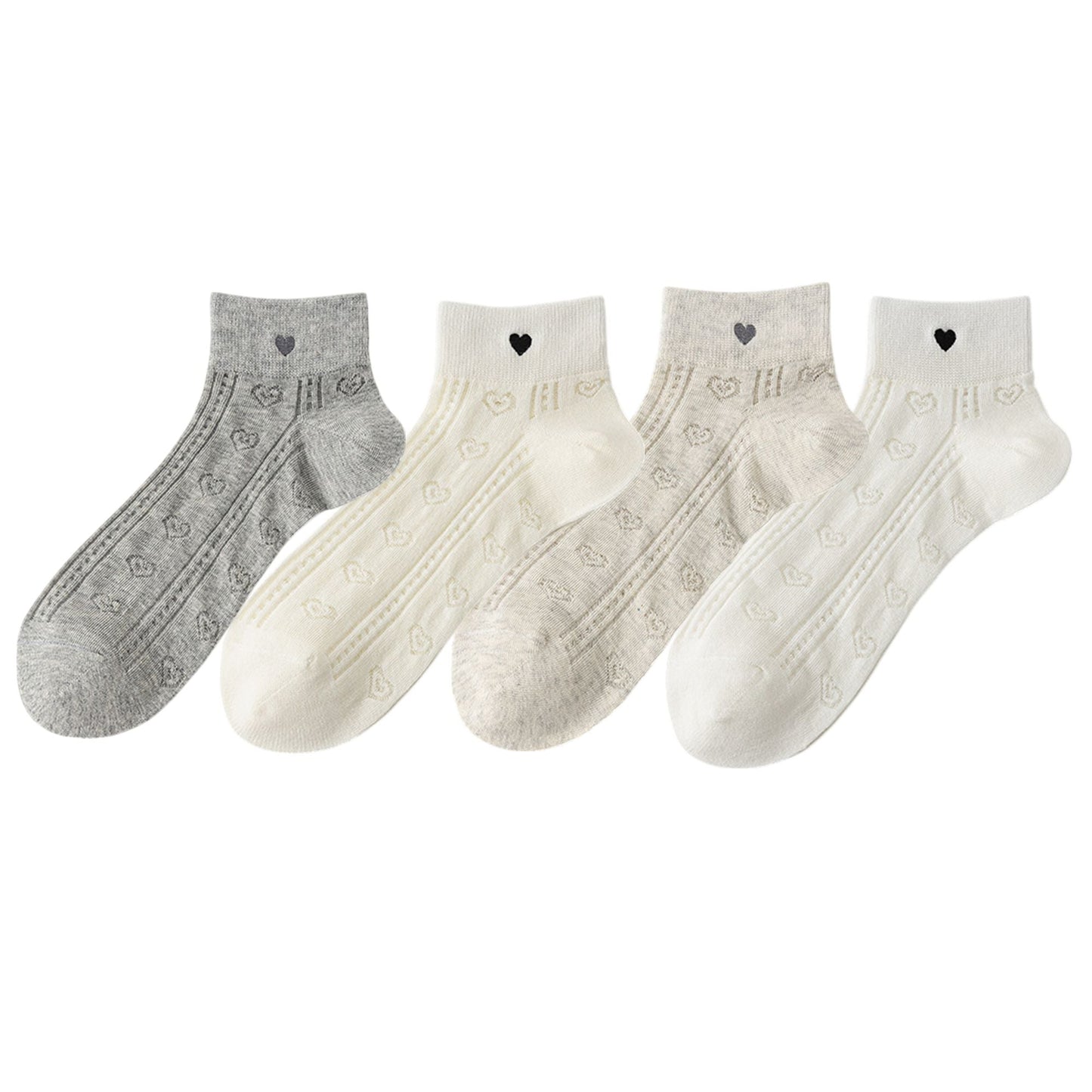 Anna-Kaci 4 Pairs Women's Heart Pattern Breathable Short Crew Socks Soft Stretch Knit Design Multiple Color Options
