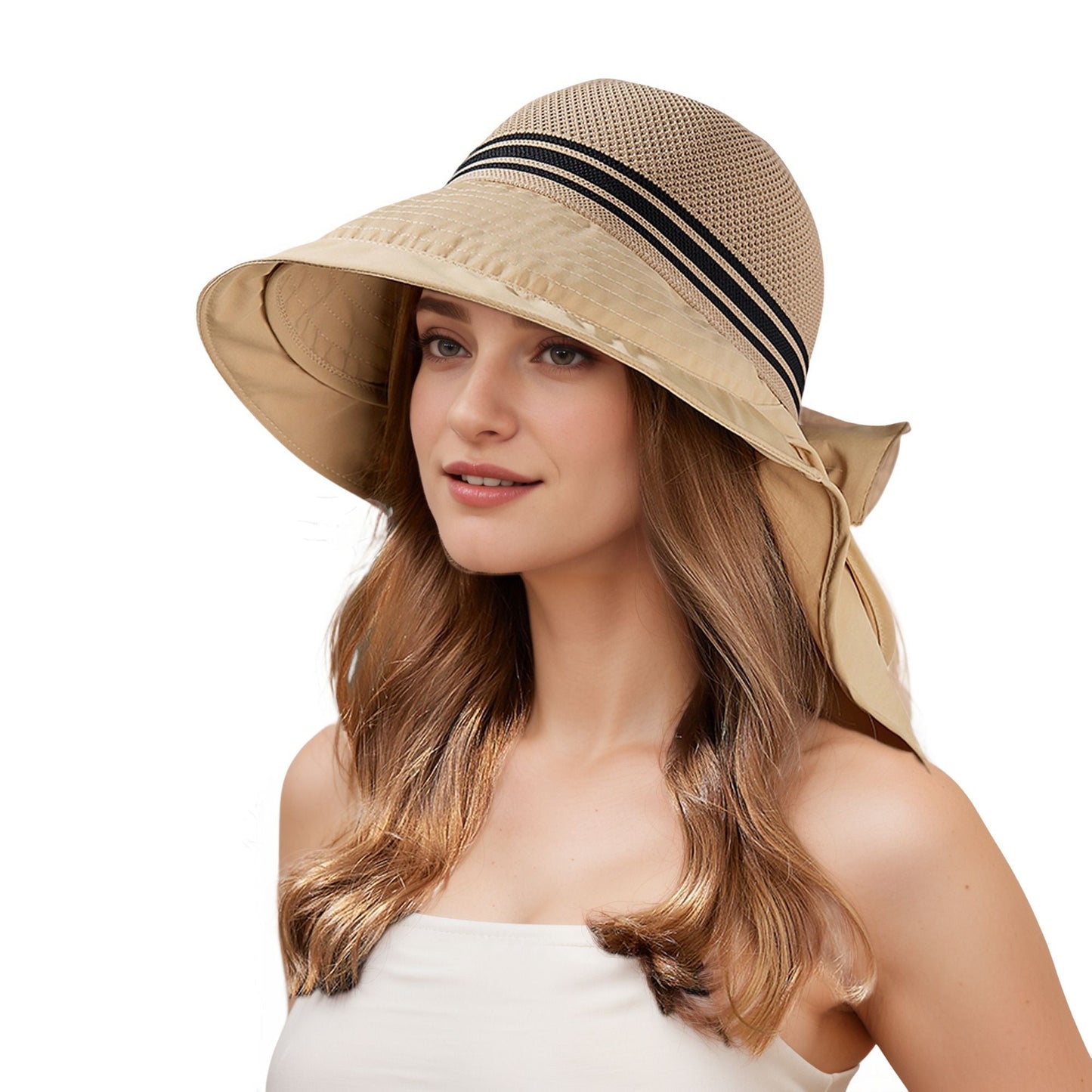 Anna-Kaci Wide Brim Mesh Sun Hat with Back Bow UV Protection Foldable Travel Hat for Women Outdoor Summer Style
