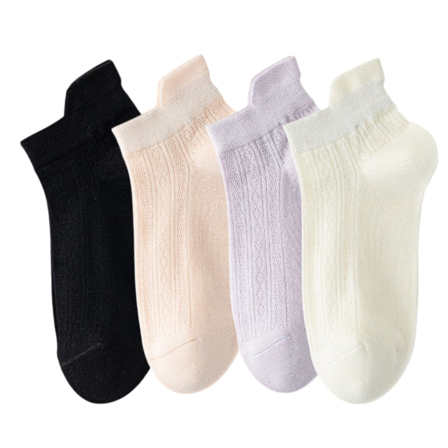 Anna-Kaci 4 Pairs Women Low-Cut Lace Knit Ankle Socks Soft Stretch Cotton Mesh Design Breathable Lightweight Everyday Wear