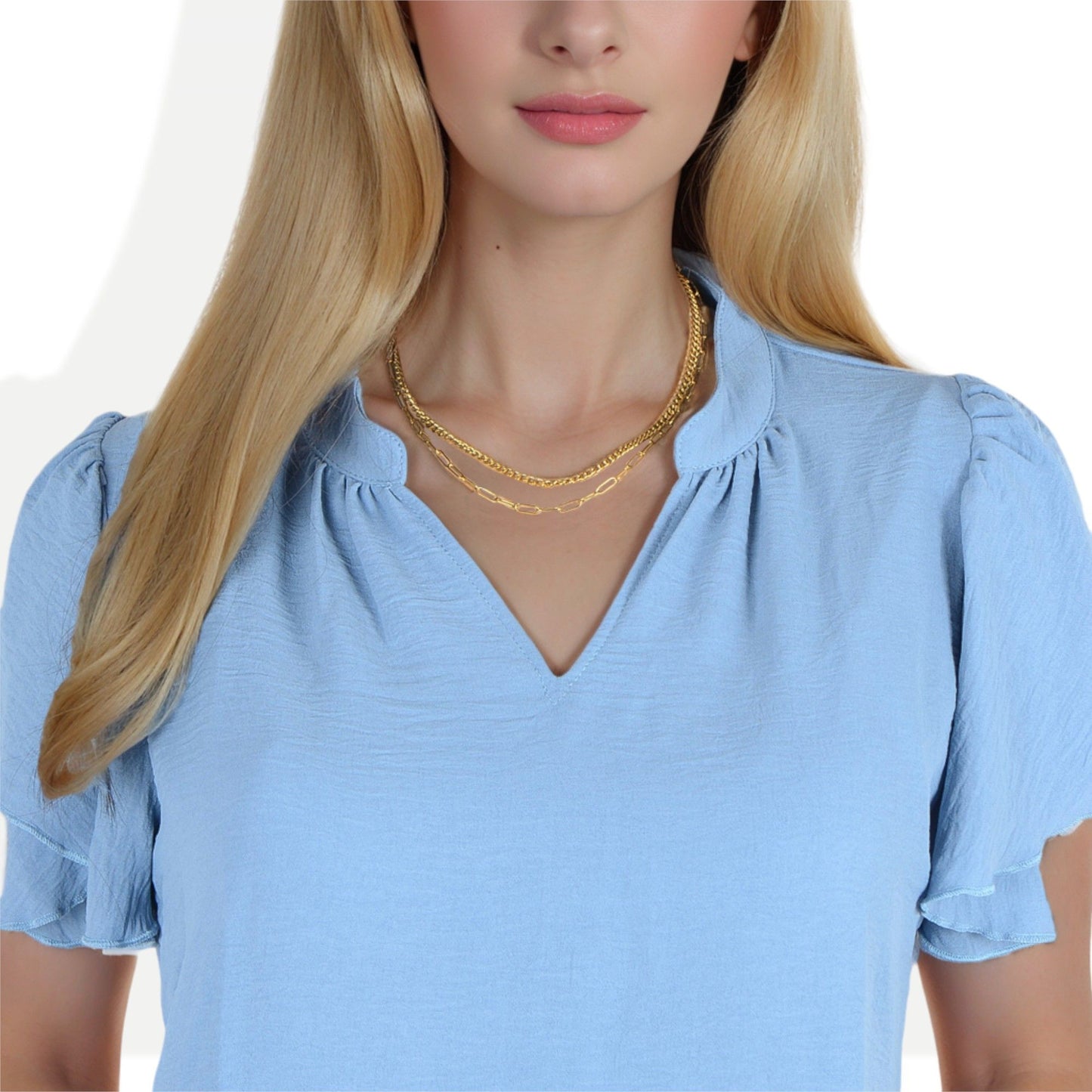 Women's Stainless Steel Double Chain Necklace with 18K Gold Plating, Adjustable Length, Modern and Versatile Design