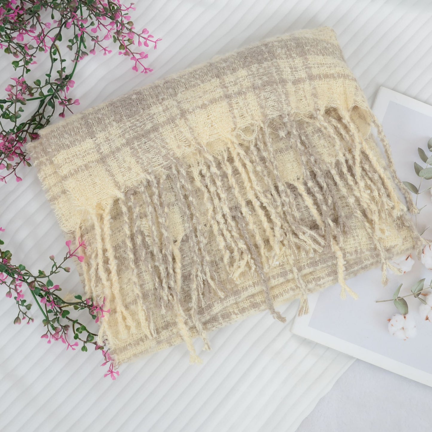Plaid Winter Scarf Fringed Soft Warm Wrap Shawl Scarf for Women 23.6 x 70.9 inch