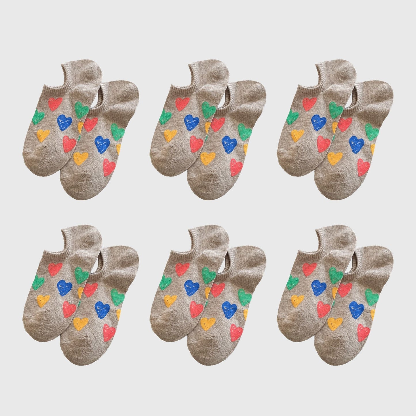 Anna-Kaci Women's Summer Colorful Heart-Printed No-Show Socks 6pk
