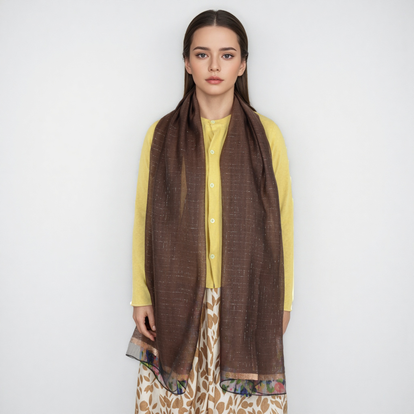 Anna-Kaci Women's Lightweight Sheer Scarf with Subtle Metallic Thread Detail Elegant Long Wrap Accessory