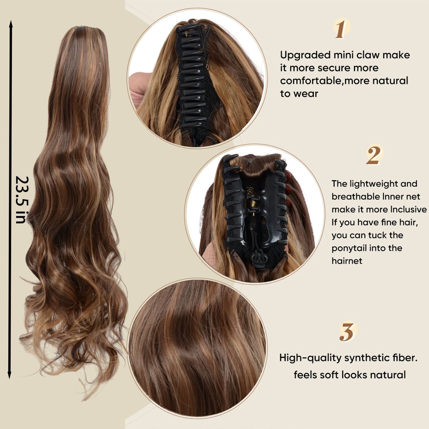 Alilang Claw Clip Ponytail Extensions for Women 23 Inch Long Wavy Fluffy Synthetic Ponytail Hairpiece