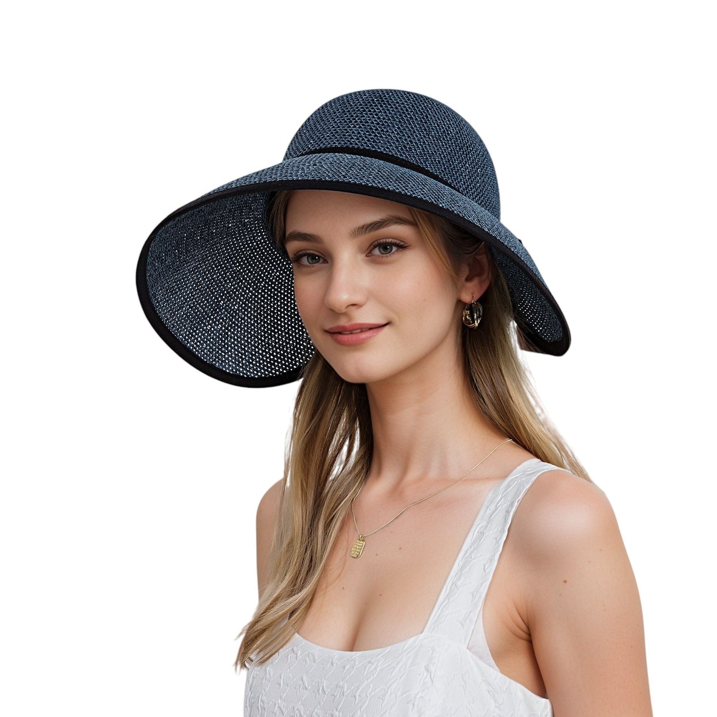 Anna-Kaci Womens Roll Up Straw Sun Visor Wide Brim Bow Detail Adjustable UV Protection Packable Summer Hat