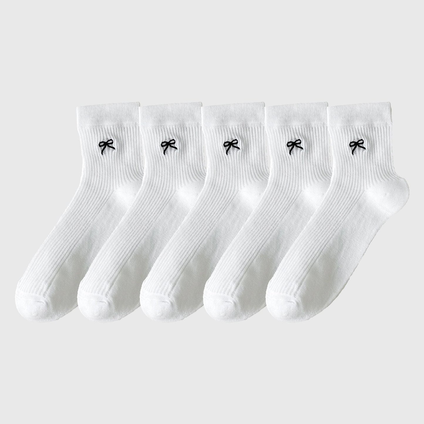 Anna-Kaci Women's Ribbed Ankle Socks with Bow Embroidery 5Pk