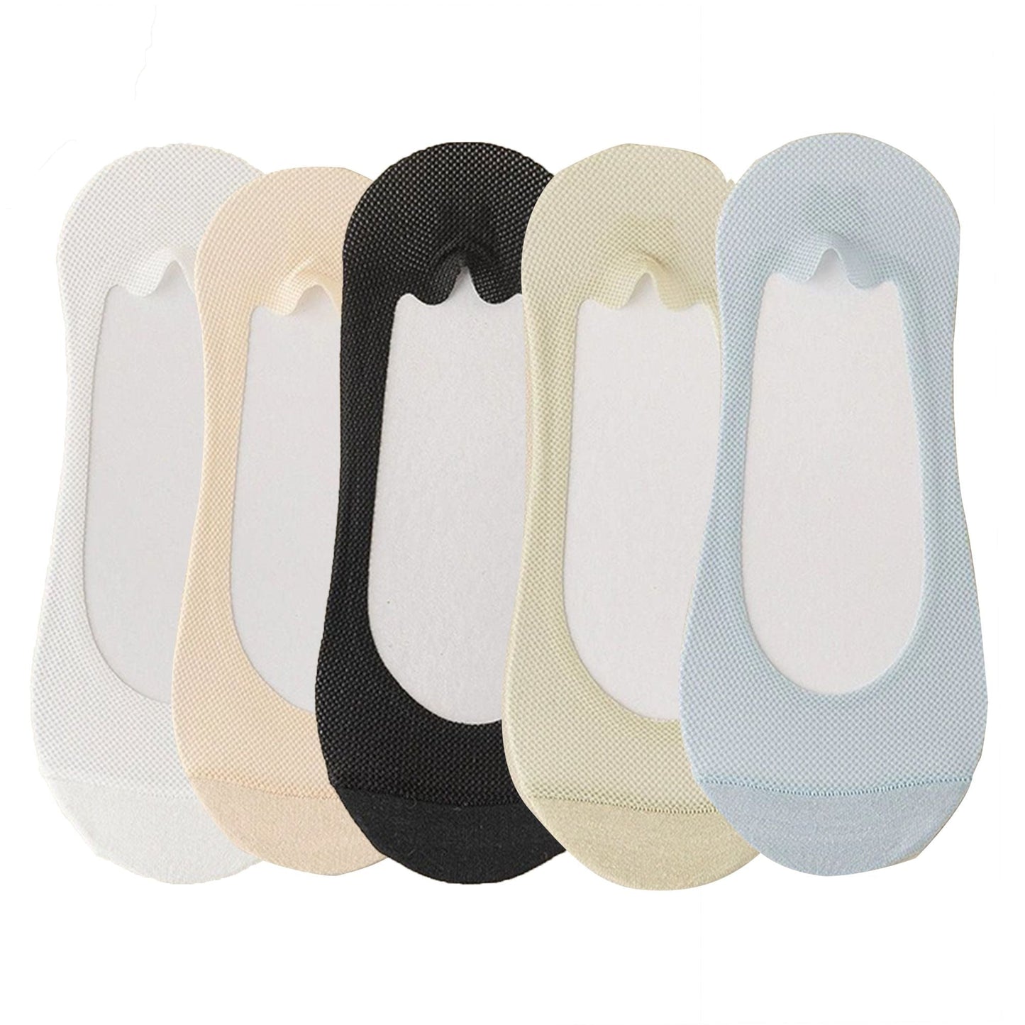 Anna-Kaci 5 Pairs Women No Show Mesh Panel Socks Low Cut Stretch Cotton Liner Non-Slip Design for Ballet Flats and Loafers