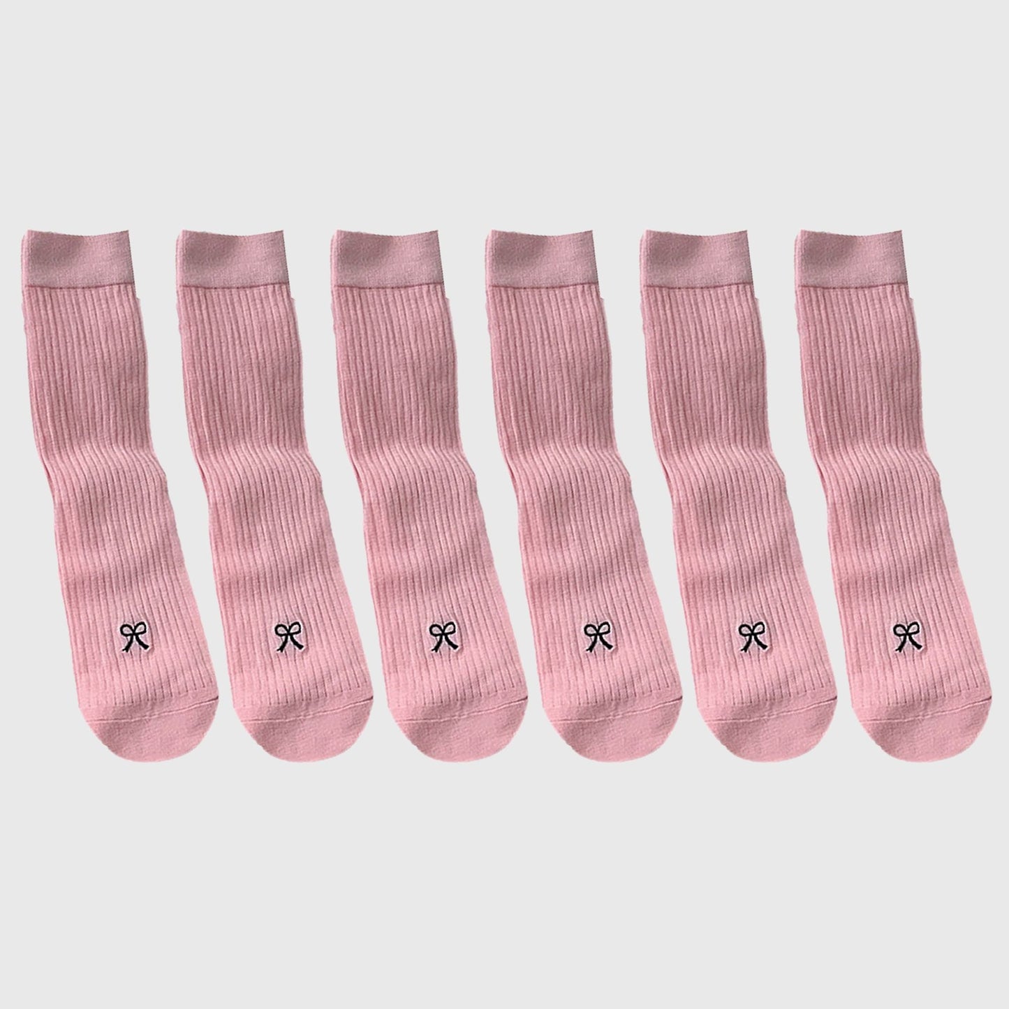 Anna-Kaci Women's Ribbed Ankle Socks with Bow Embroidery 6Pk