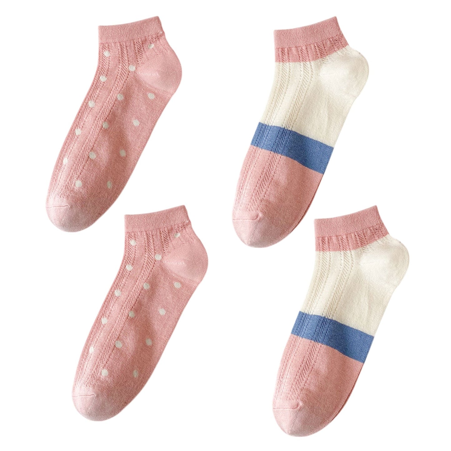 Anna-Kaci 4 Pairs Women's Low-Cut Mesh Knit Cotton Socks Cute Pattern Breathable Stretch for Everyday Casual Wear
