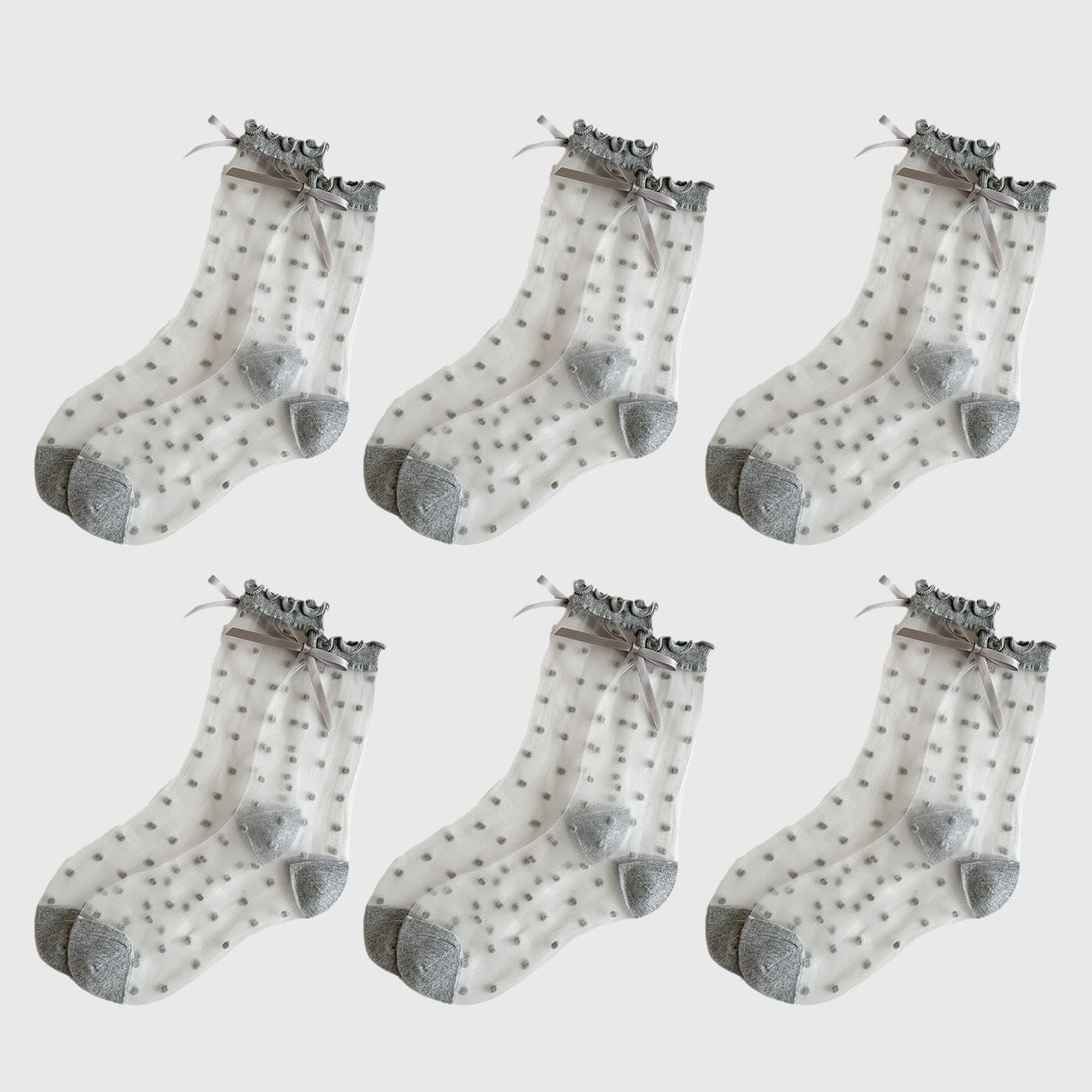 Anna-Kaci Women's Sheer Polka Dot Ankle Socks with Bow Detail 6pk