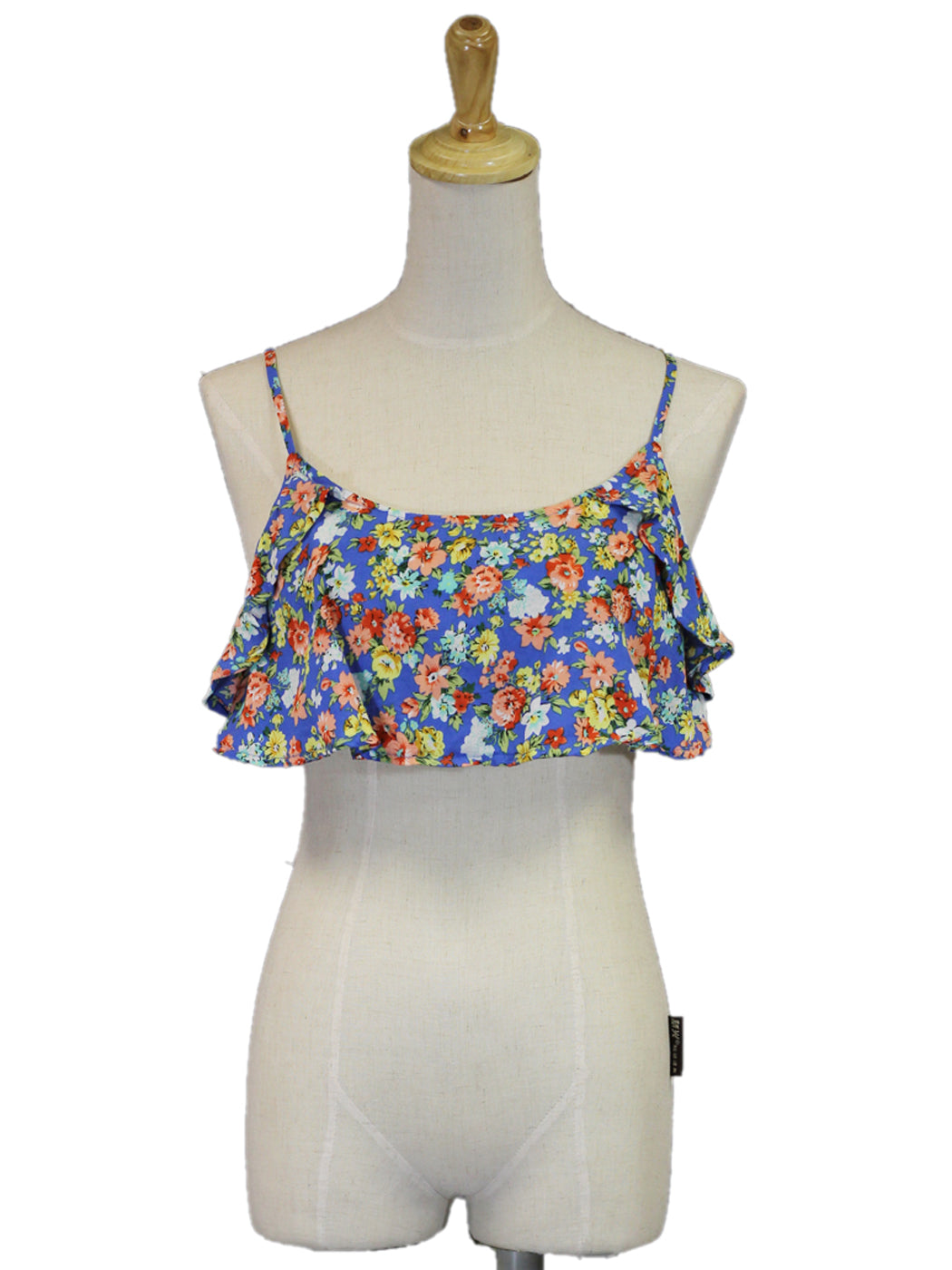 Cotton Candy USA Cropped Floral Printed Ruffled Top With Tie Back Closure - ALILANG.COM