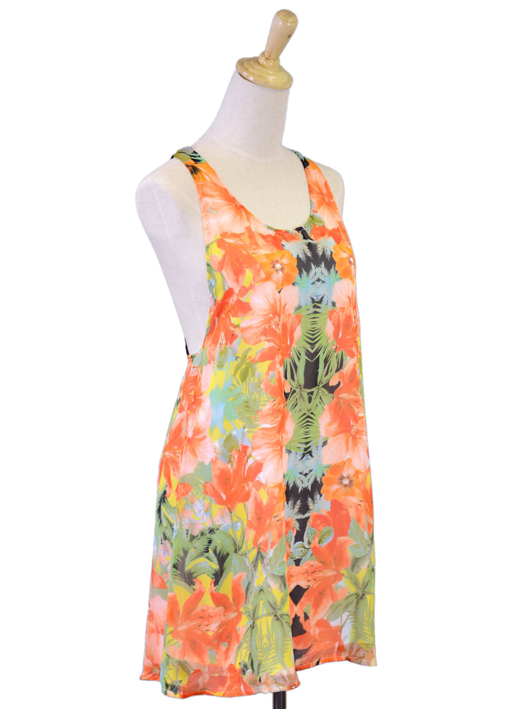 Cotton Candy Hawaiian Jungle Floral Print Chiffon Sleeveless Dress - ALILANG.COM