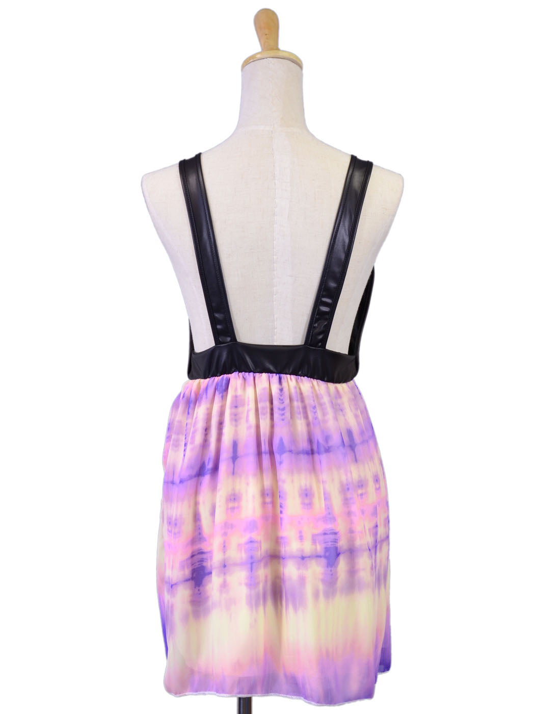 Tic Toc Faux Leather Top Overalls With Tie Dye Loose Chiffon Skirt - ALILANG.COM