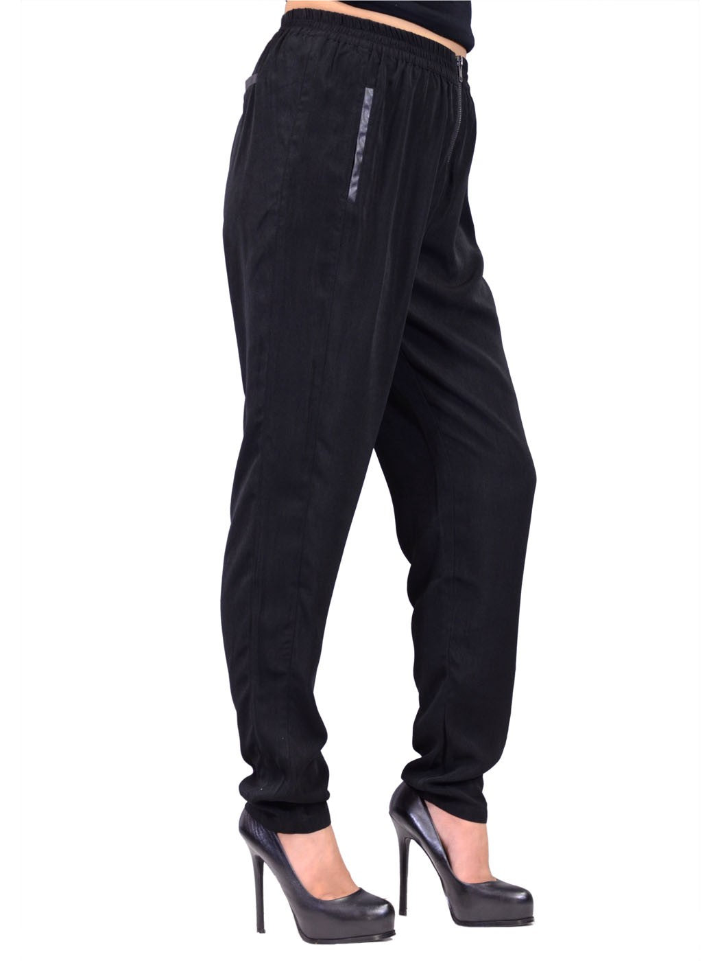 Anna-Kaci Tapered Harem Pants With Front Zipper And Two Front Pocket Trim - ALILANG.COM