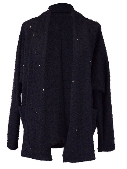 Paper Crane Black Long Sleeved Open Knitted Cardigan With Sequin Detailing - ALILANG.COM