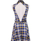 Double Zero Button Up All Over Plaid Printed Dress With Faux Leather Collar - ALILANG.COM