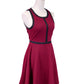 Double Zero Wine Colored Semi Casual Skater Style Dress With Faux Leather Trim - ALILANG.COM