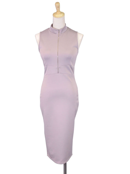 Tic Toc High Neckline Mock Turtleneck Scuba Style Body Conscious Fitted Dress - ALILANG.COM