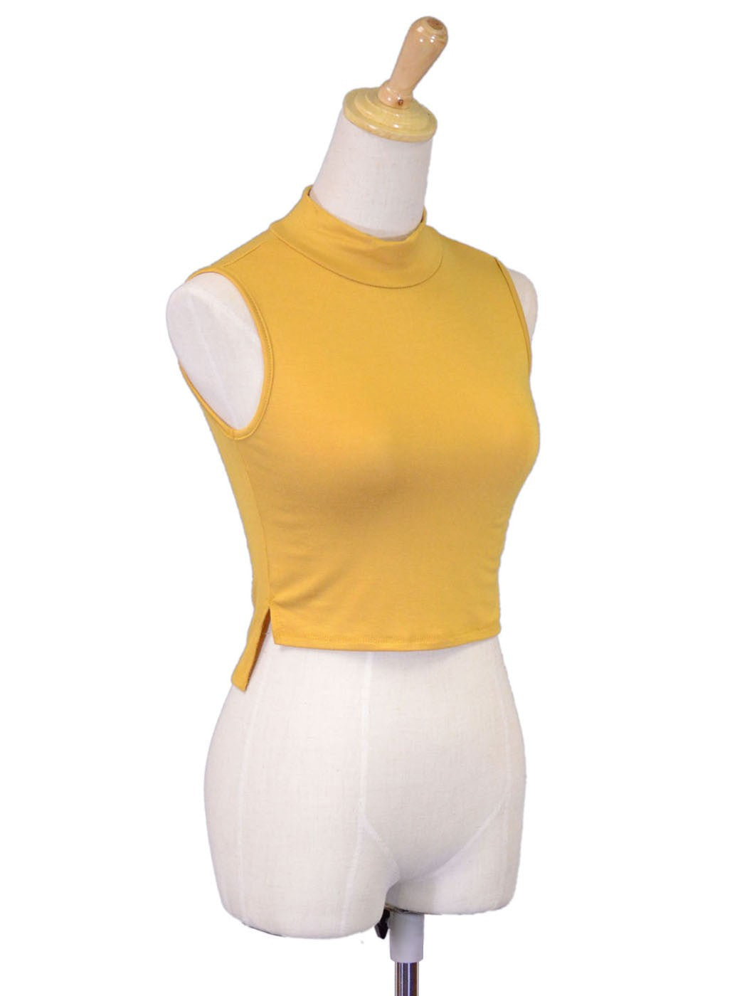 Versatile High Neckline Mock Turtleneck High Low Fitted Cropped Top