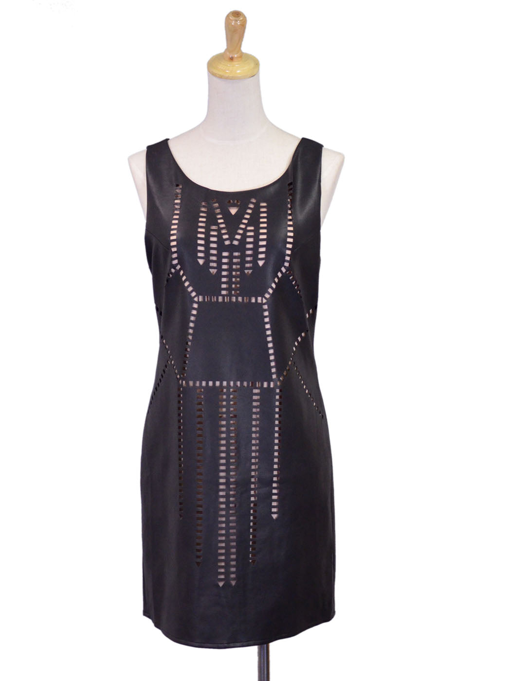 Gentle Fawn Faux Leather Sleeveless Dress With Laser Cutout Design Pink Lining - ALILANG.COM