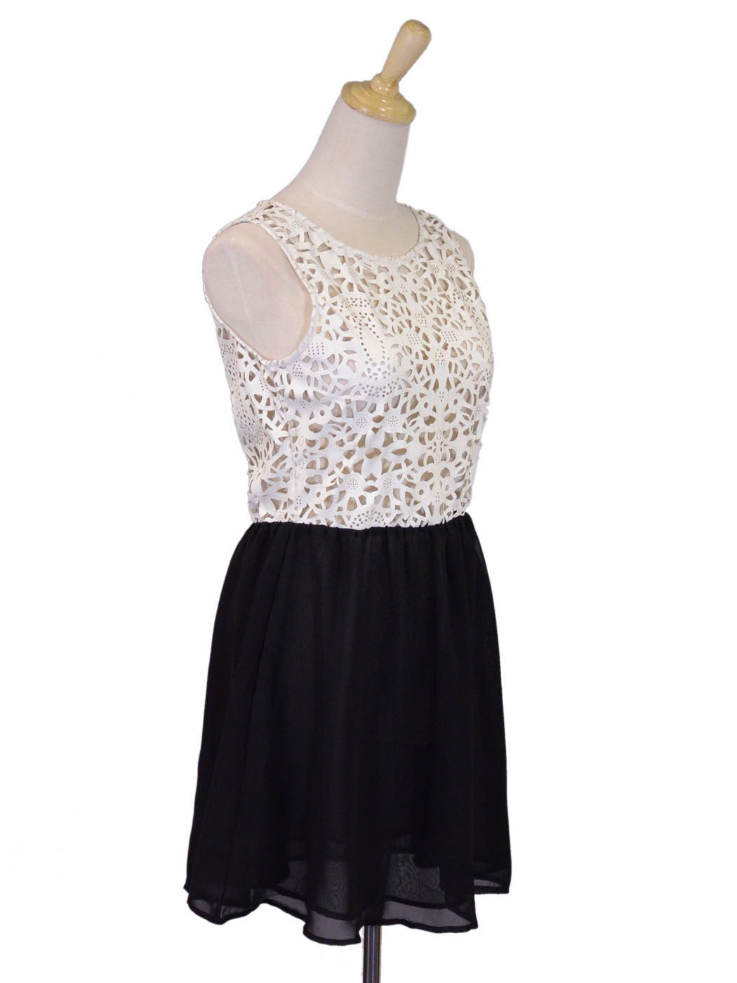 Glamorous Faux Leather Top Dress With Floral Laser Cutouts And Chiffon Skirt - ALILANG.COM