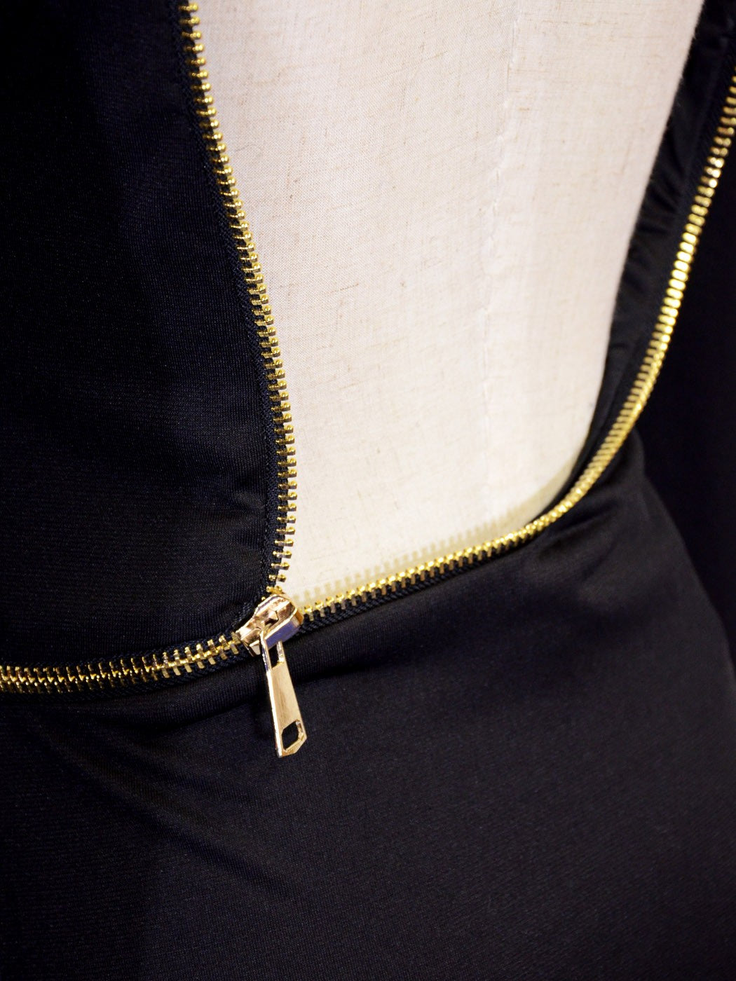 Ligali Long Sleeved Body Con Jersey Dress With Gold Zipper Trim And Low Back - ALILANG.COM