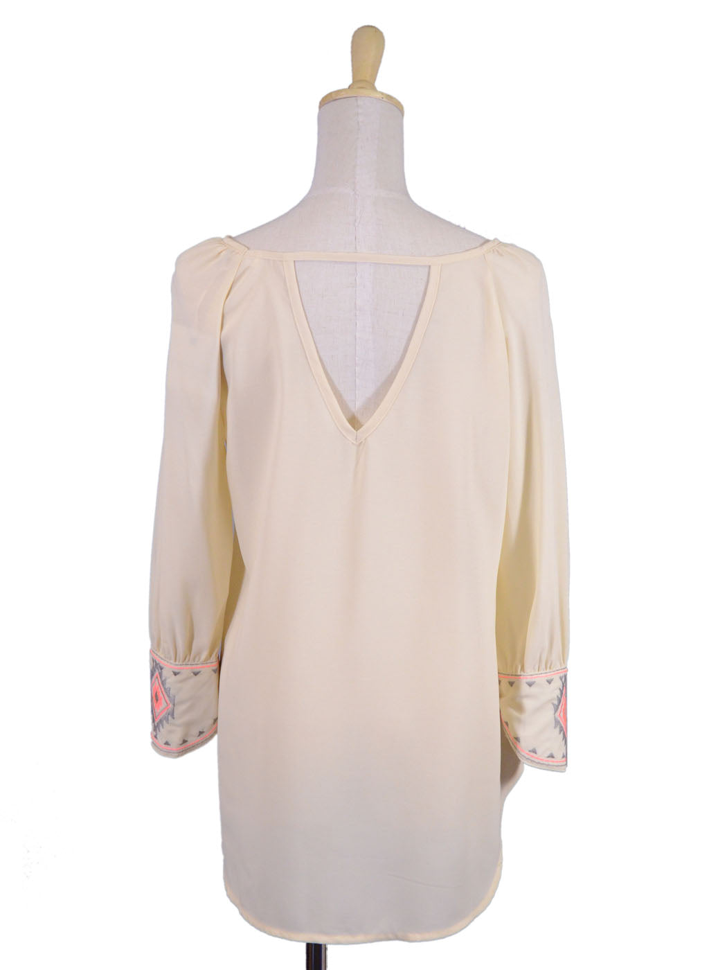 Blu Pepper Beige Long Sleeve Top With Embroidery Sleeve Design - ALILANG.COM