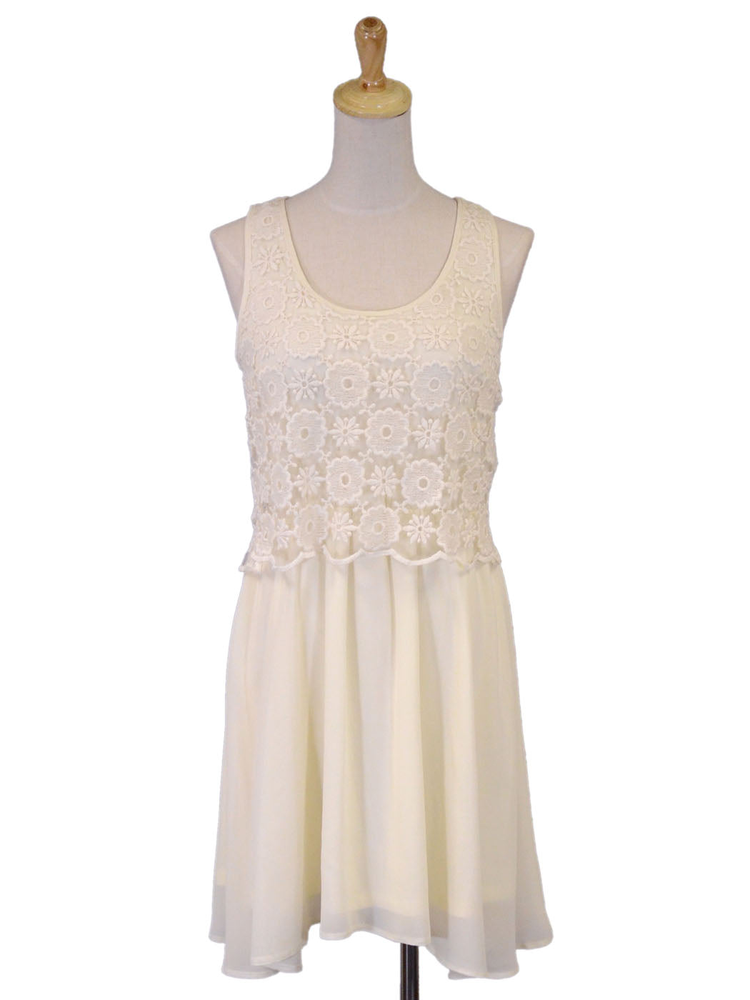 Joyce Sleeveless Baby Doll Lined Chiffon Dress With Floral Embroidery Lace Top - ALILANG.COM