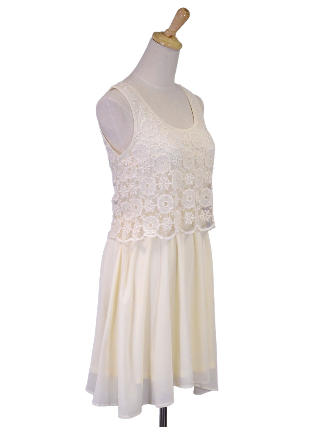 Joyce Sleeveless Baby Doll Lined Chiffon Dress With Floral Embroidery Lace Top - ALILANG.COM