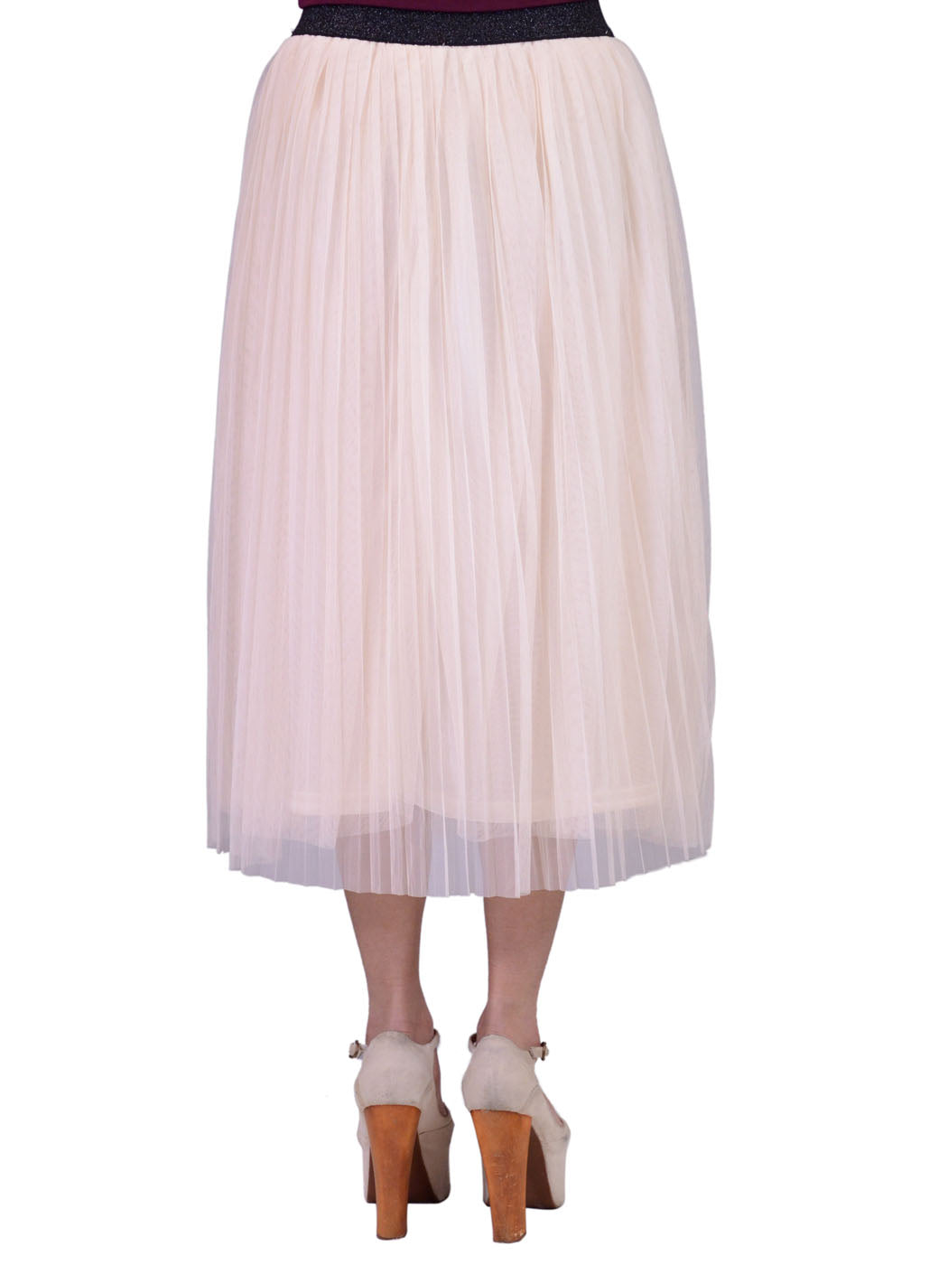 Everly Ballerina Mesh Acordian Pleated Midi Skirt With Glittery Waist Band - ALILANG.COM