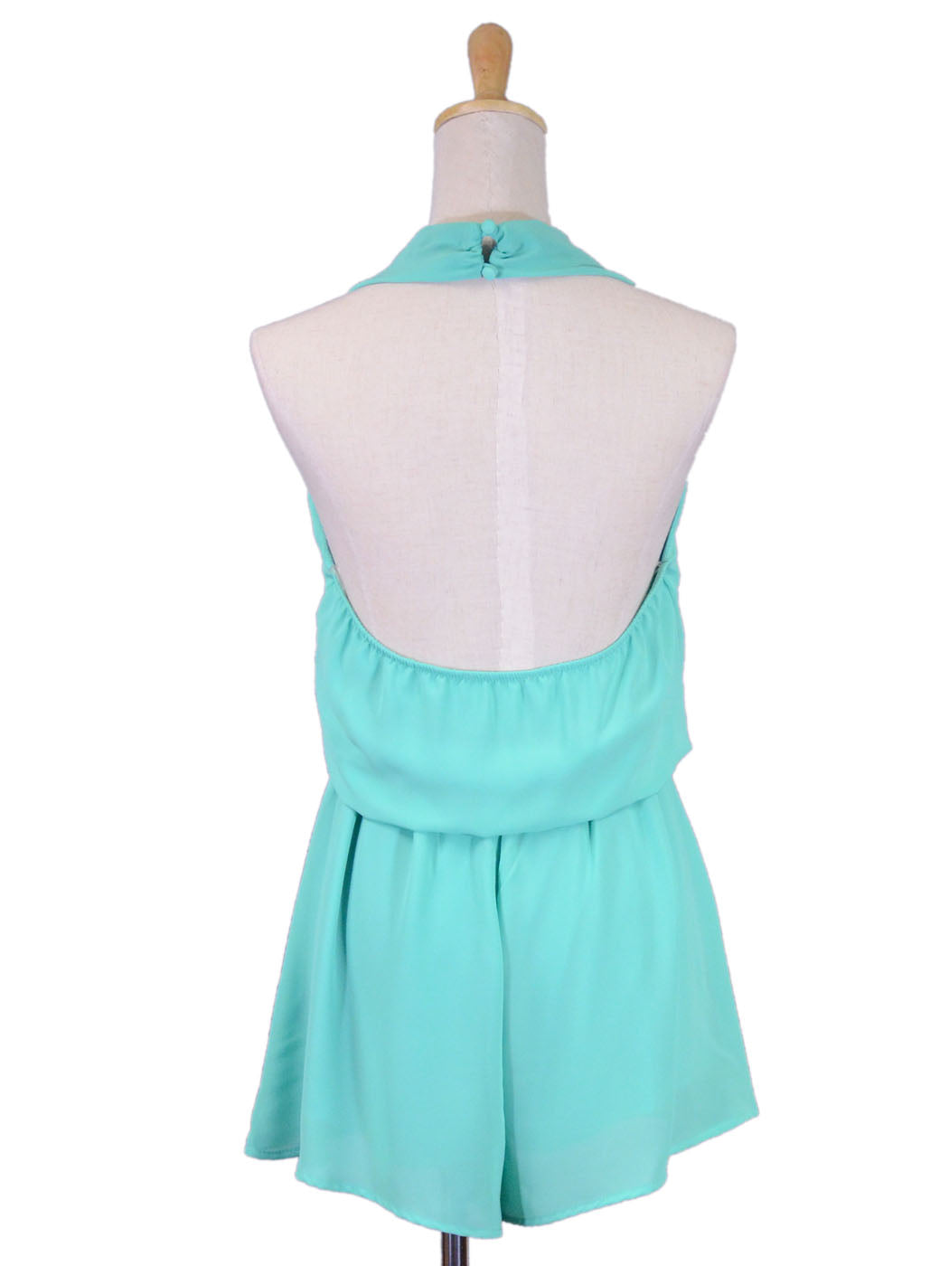 Lush Lightweight Simple Halter Chiffon Romper With Cinched Elastic Waistband - ALILANG.COM