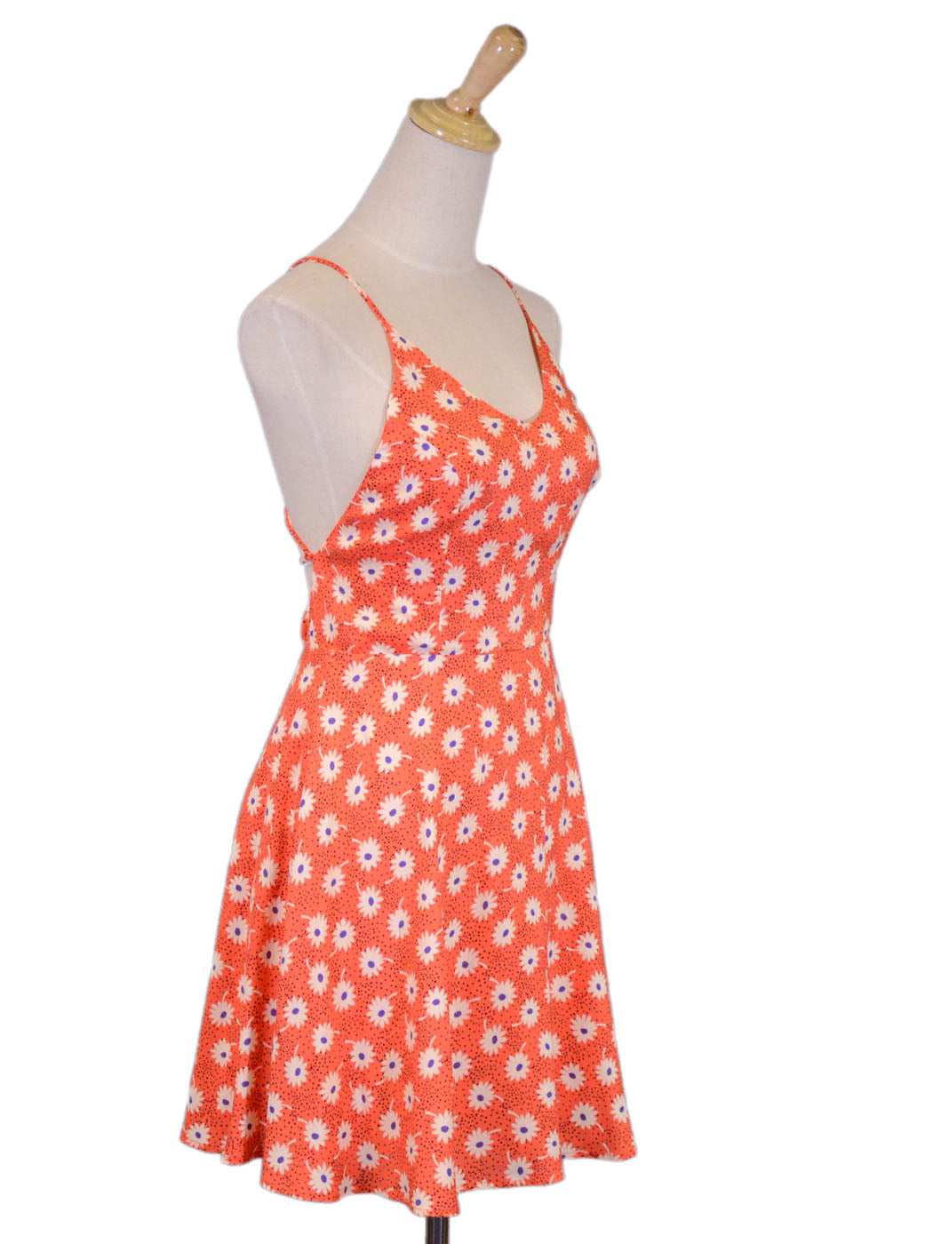 Lush Orange Daisy Floral Printed Spaghetti Strap Bare Back Flare Girly Dress - ALILANG.COM