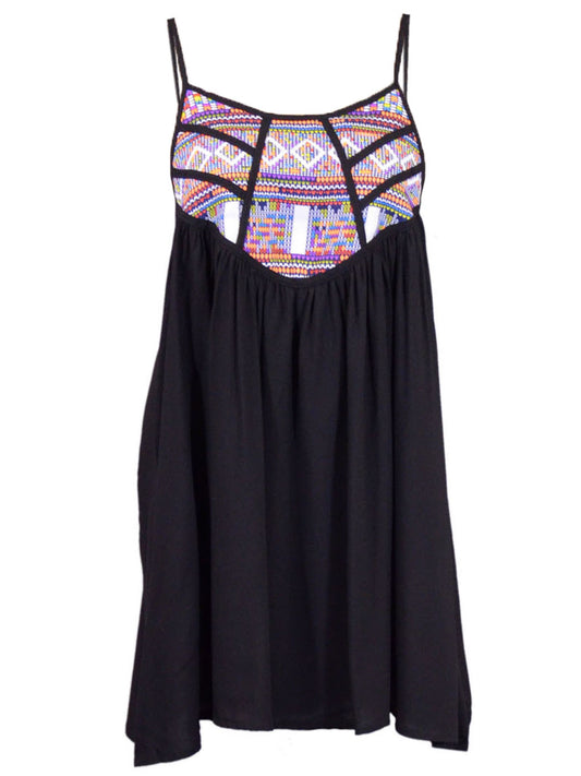 Joyce Ethnic Print Dress With Multicolored Bright Colored Design Along Neckline - ALILANG.COM