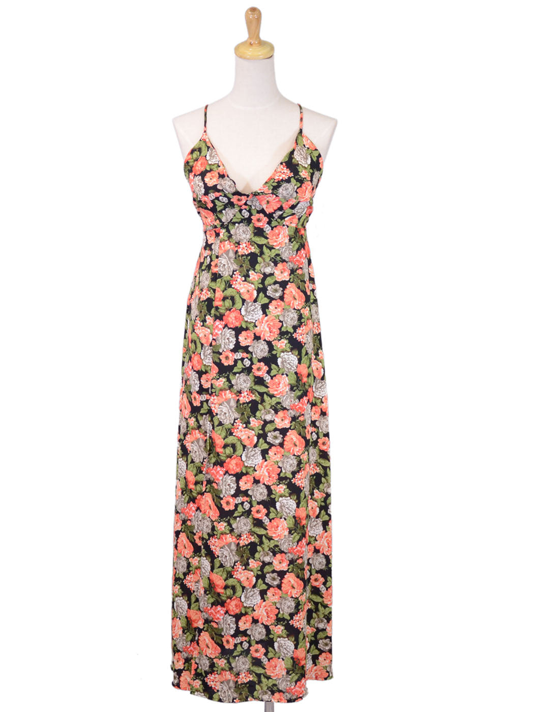 Moon Collection Slitted Multicolor Floral Print Maxi Dress With Low V Neckline - ALILANG.COM