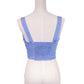 Moon Collection Chambray Polka Dot Print Bustier Strapless Top With Front Tie - ALILANG.COM