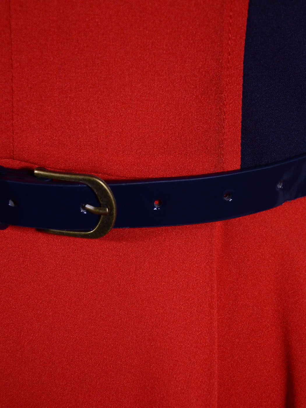 Double Zero Diamond Cutout Back A Line Skirt Two Tone Belted Sleeveless Dress - ALILANG.COM