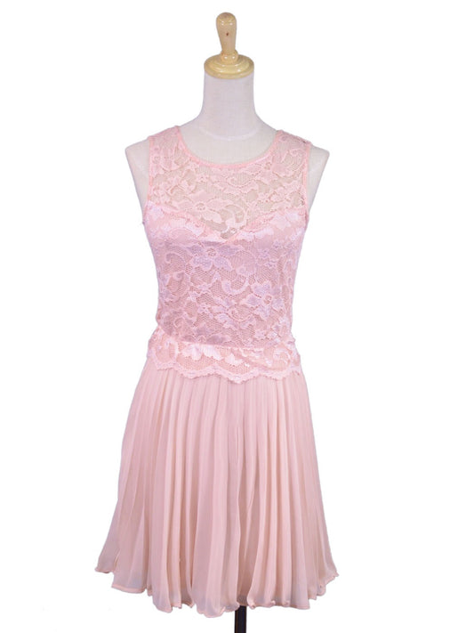 Double Zero Open Back Dress With Lace Sweetheart Neckline Top And Pleated Skirt - ALILANG.COM