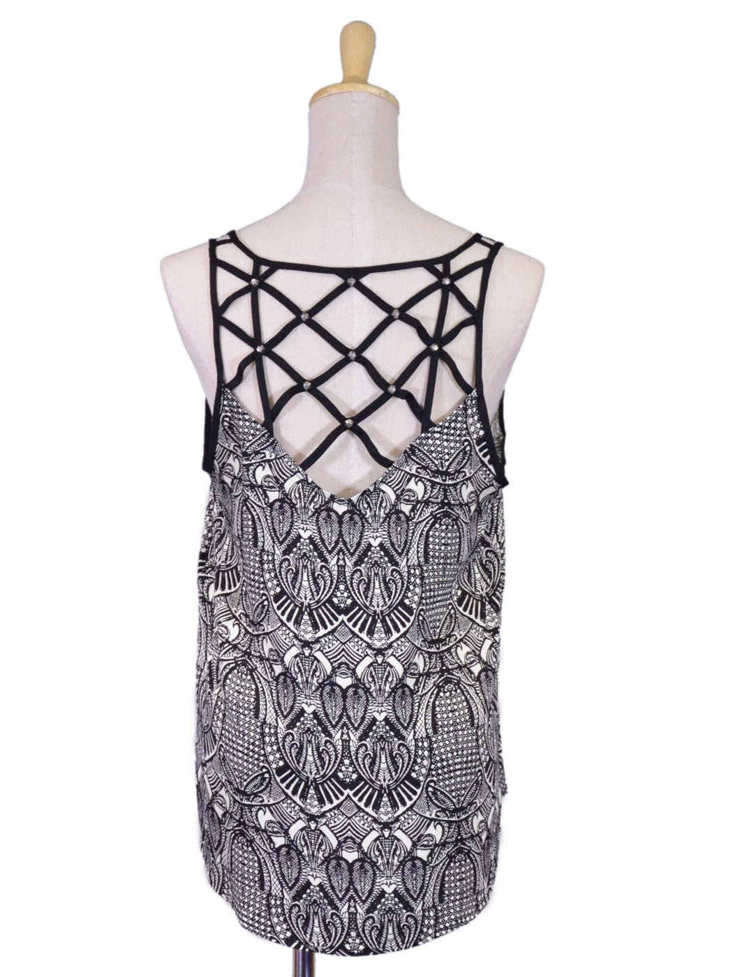 Gentle Fawn Brand Glass Tribal Print Inspired Cage Back Studded Tank Top - ALILANG.COM