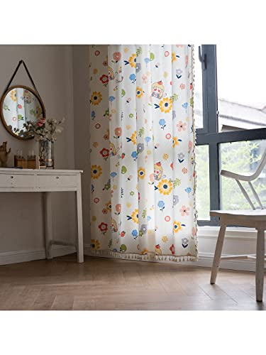 Dodolly Bohemian Curtains Semi-Blackout Drapes Cotton Linen Farmhouse Curtain Panels for Living Room Bedroom, 2 Panel, 59" W x 94.5" L, Grommets Design.