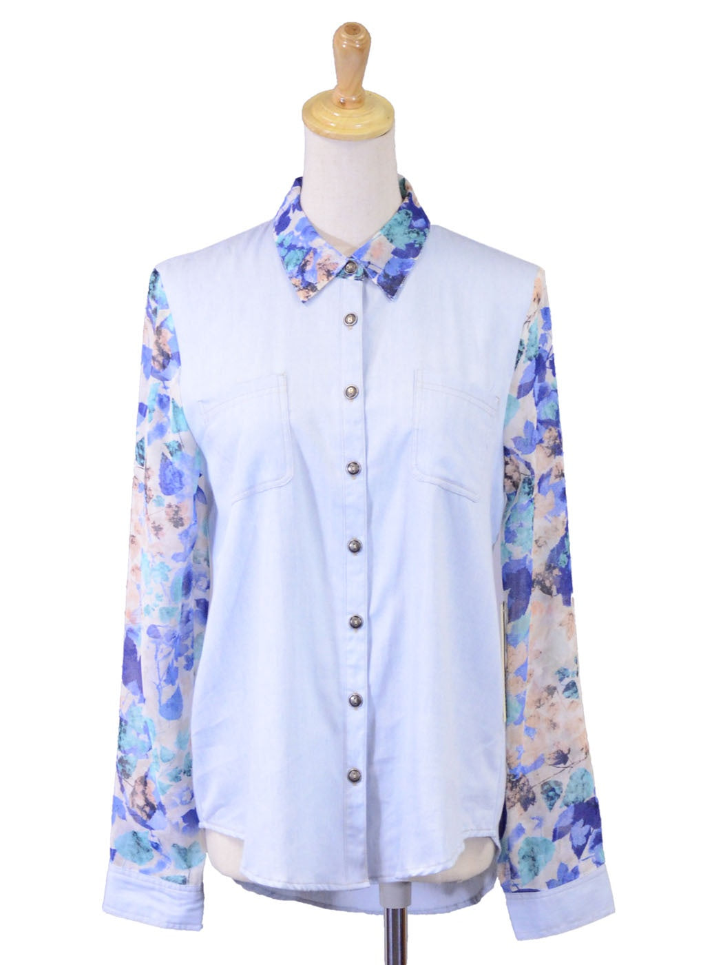 Edgemine Lovely Garden Chambray Long Sleeve Floral Print  Button Down Shirt - ALILANG.COM